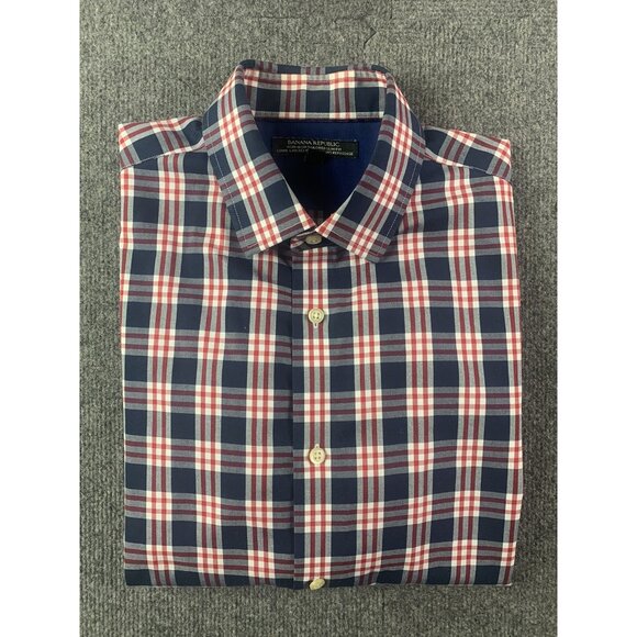 Banana Republic Non Iron Tailored Fit Men Long Sleeve Plaid Button Up Shirt Sz M - Picture 1 of 9